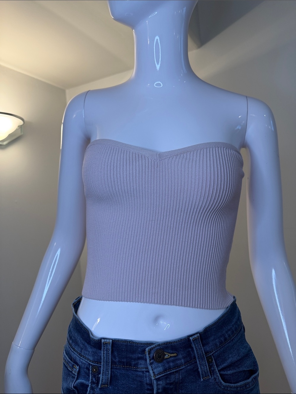 Babaton Aritzia Soft Pink Ribbed Sweetheart Strapless Tube Top S
